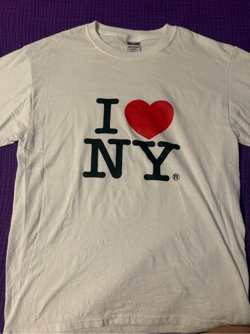 Jerzees White Tee with Red Heart I ♥ NY Graphic